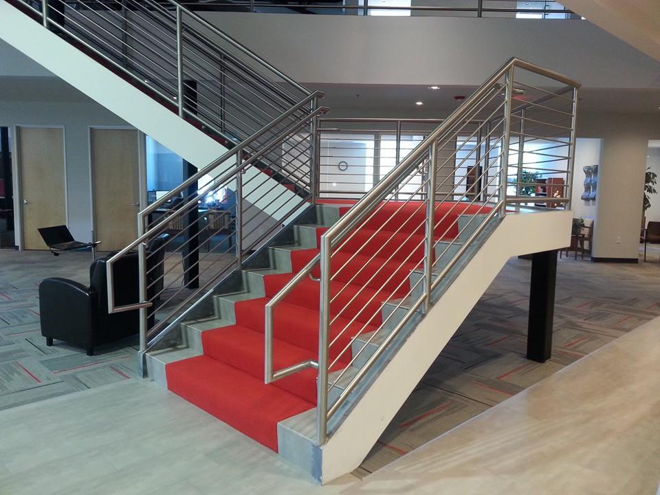 Commercial stainless steel staircase with red carpet treads — Arizona